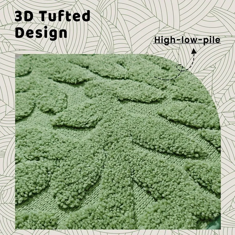 Sage Green Leaf Bathroom Rug 20x32 Plush Microfiber Non-Slip Absorbent Bath Mat